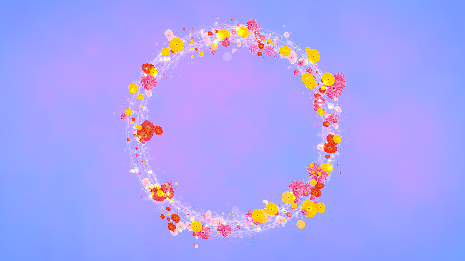 光るガーベラのリース-青い背景