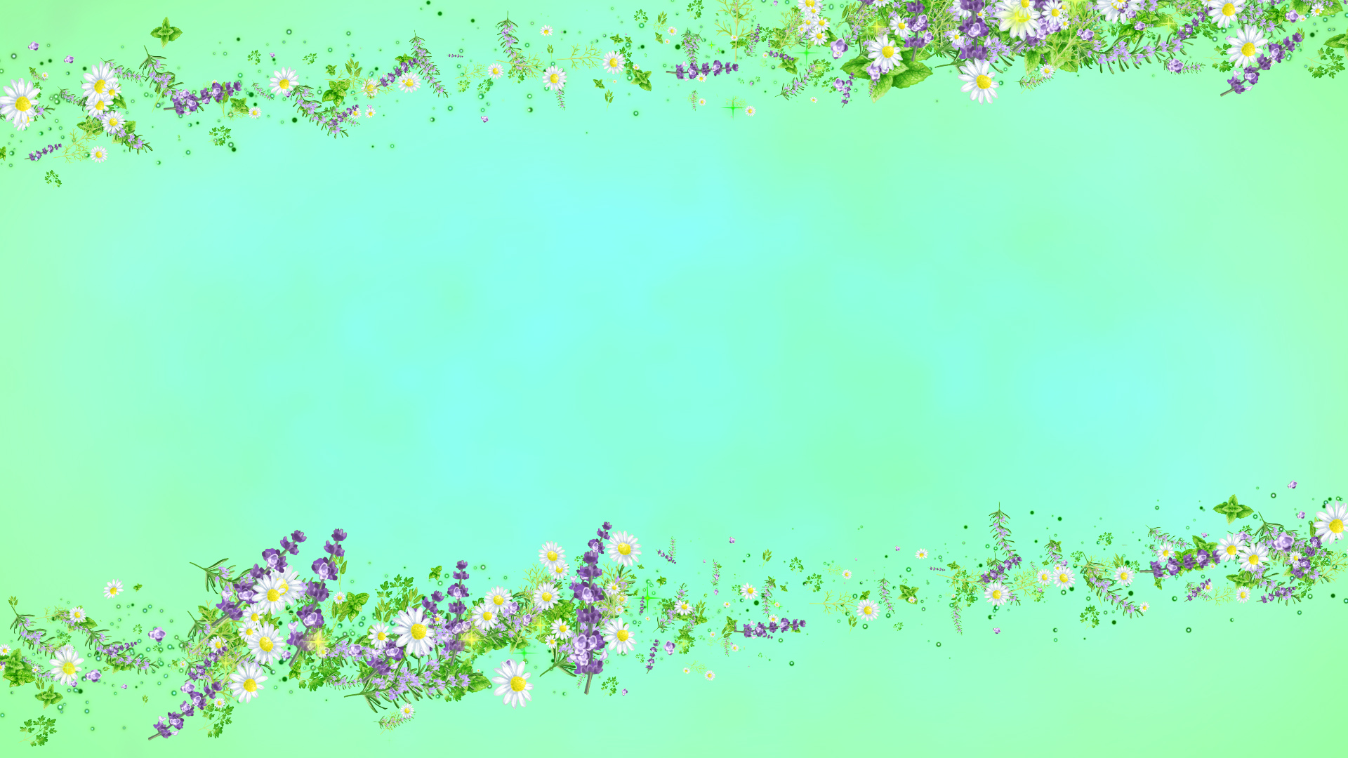 ハーブ（フレーム）-青緑の背景