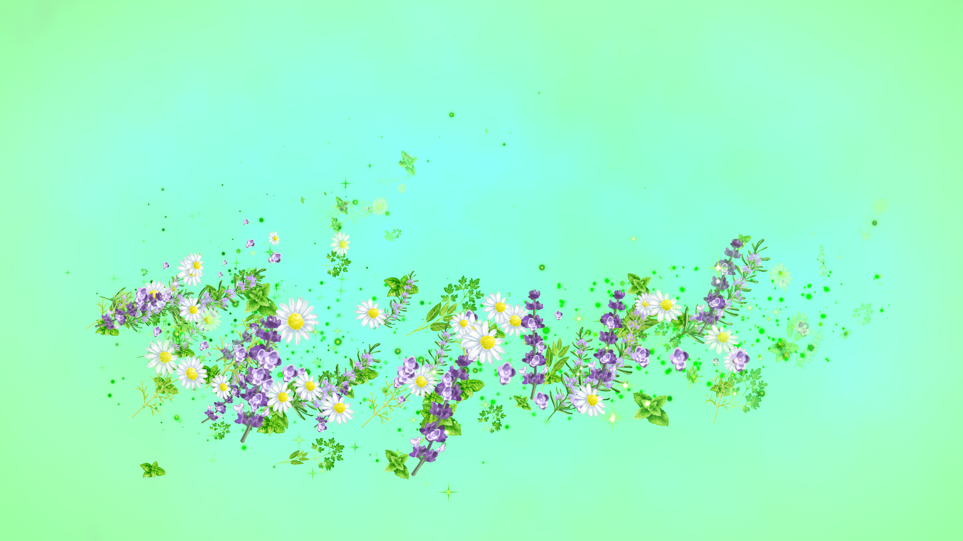 ハーブ（回転）-青緑の背景