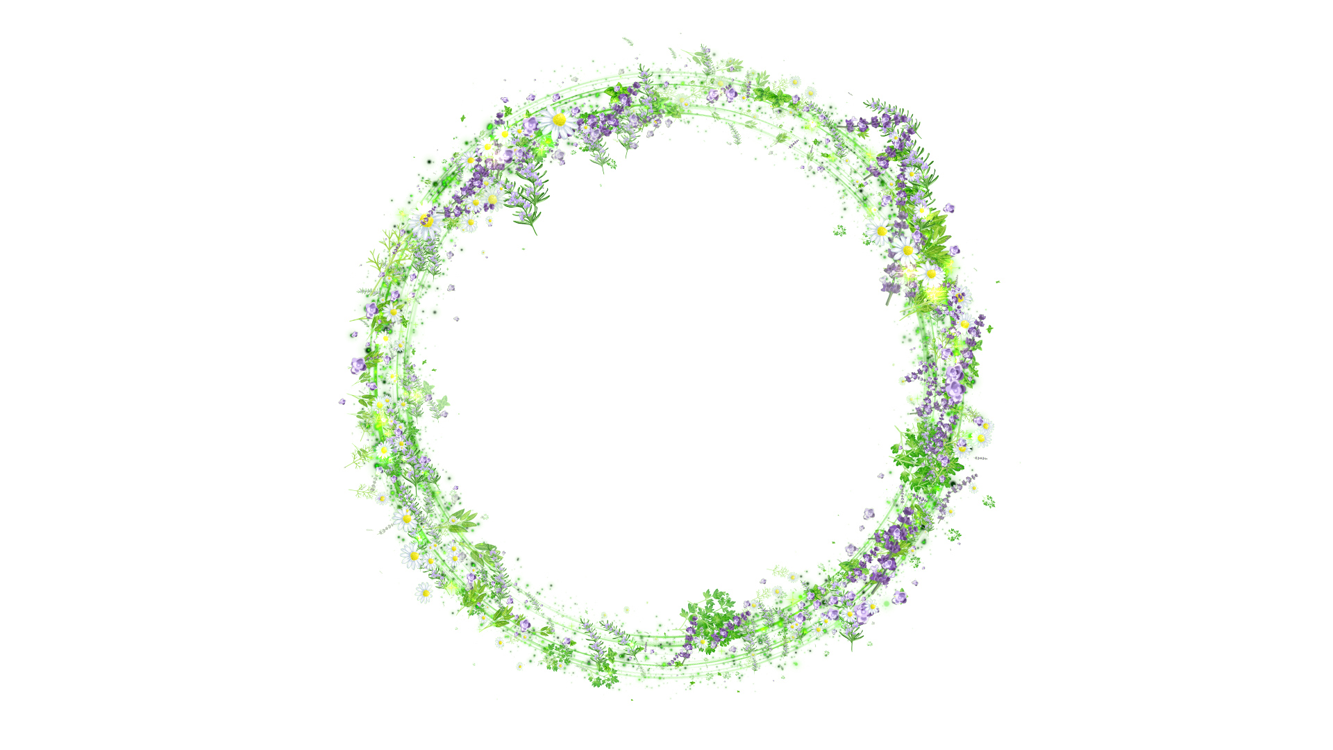 光るハーブのリース-白い背景