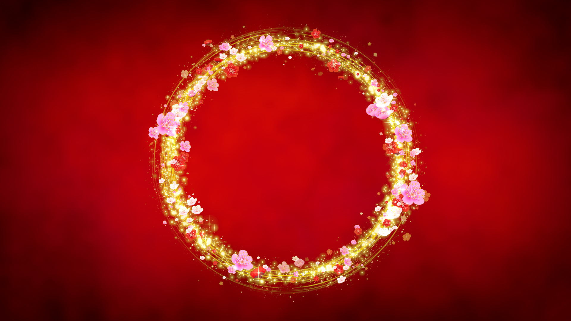 お正月リース 春の梅 - 赤い背景に合成