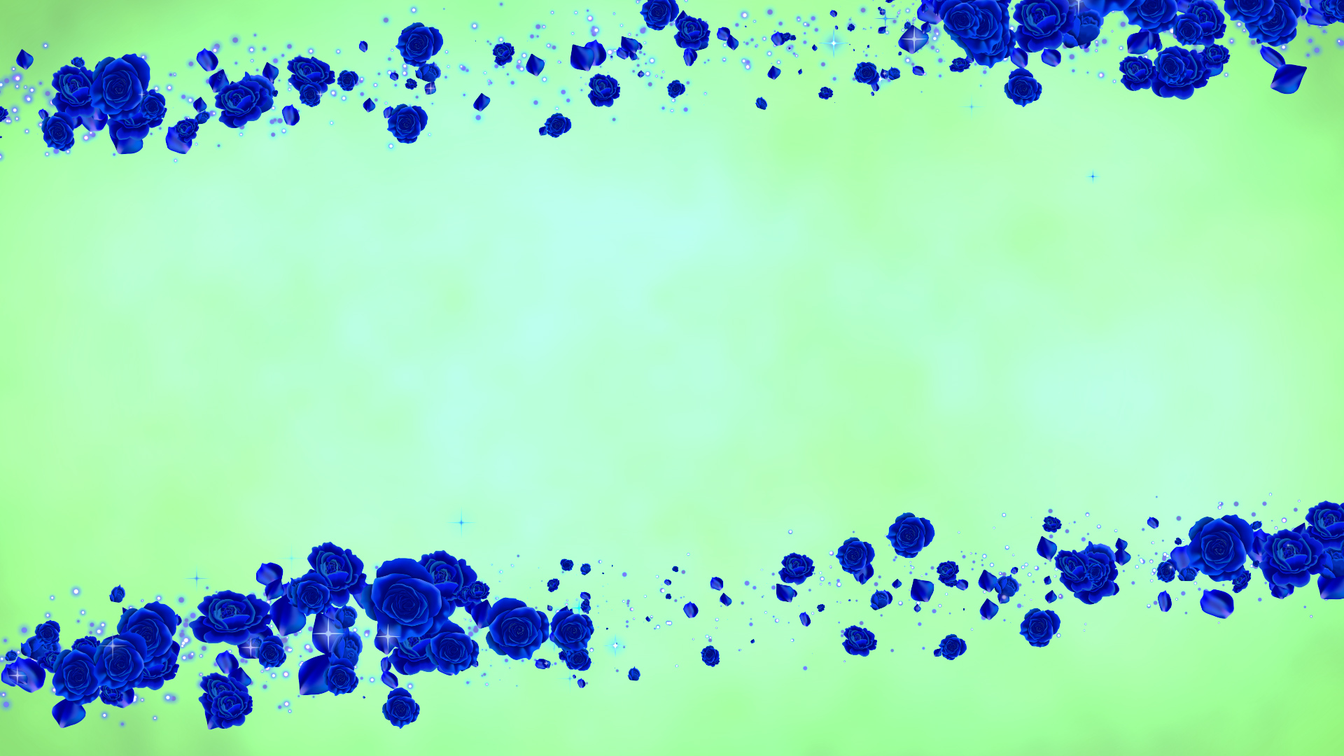 春の青いバラ（フレーム）-緑の背景