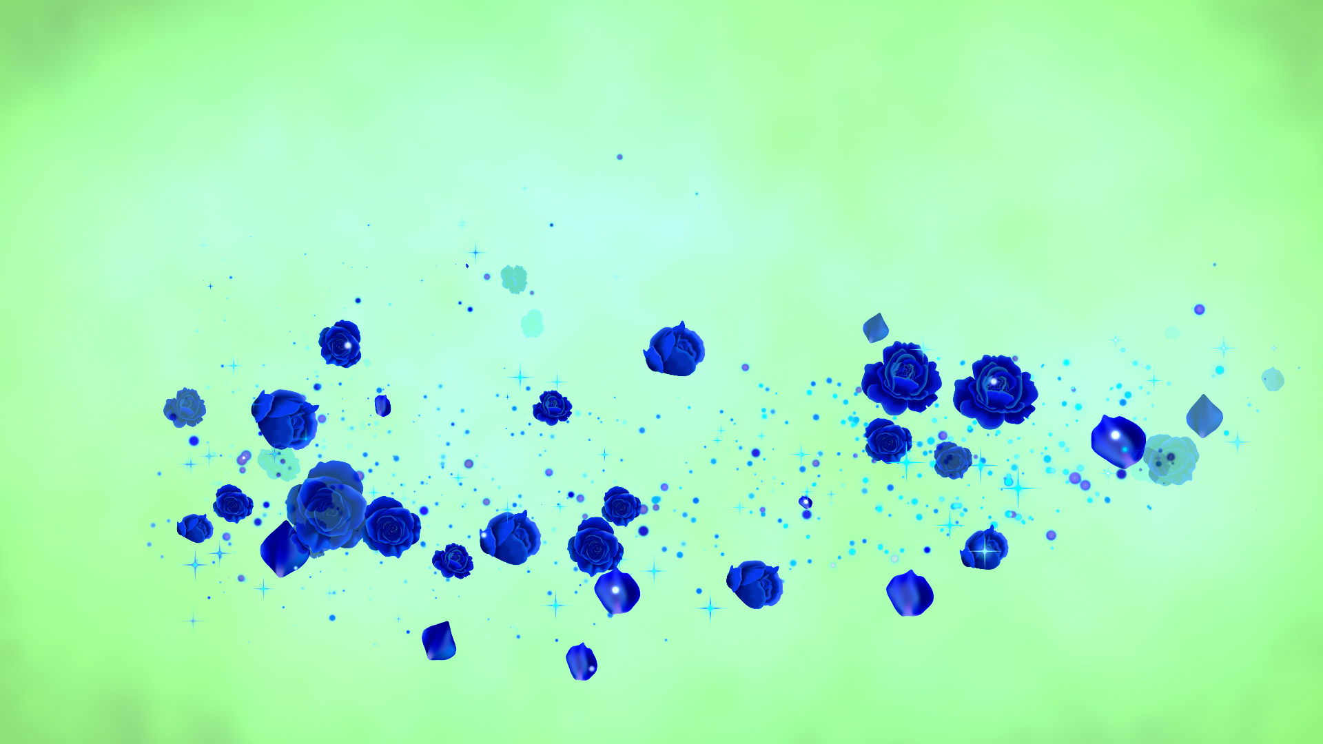 春の青いバラ（回転）-緑の背景