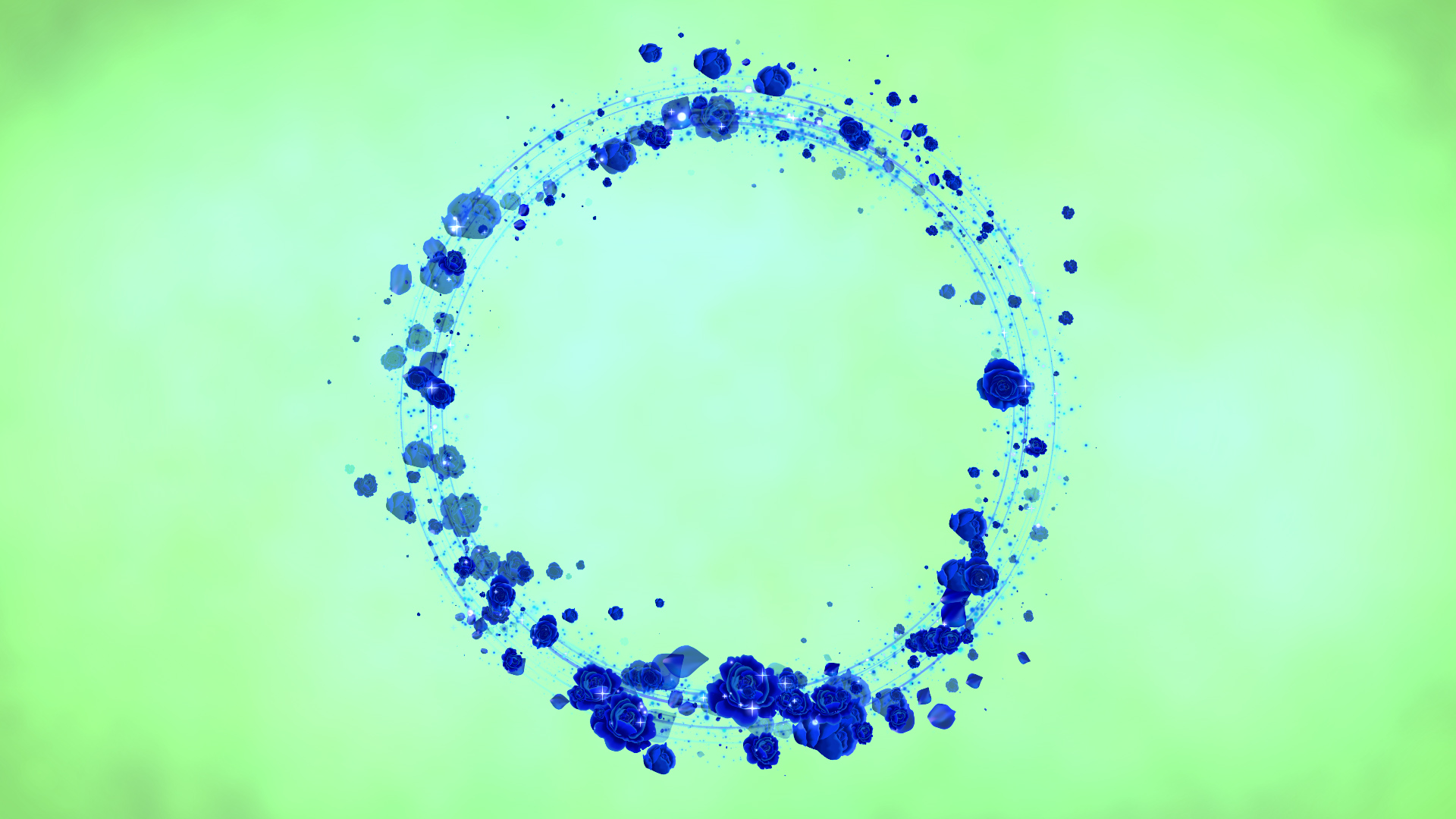 青いバラのリース（春）- 緑の背景に合成