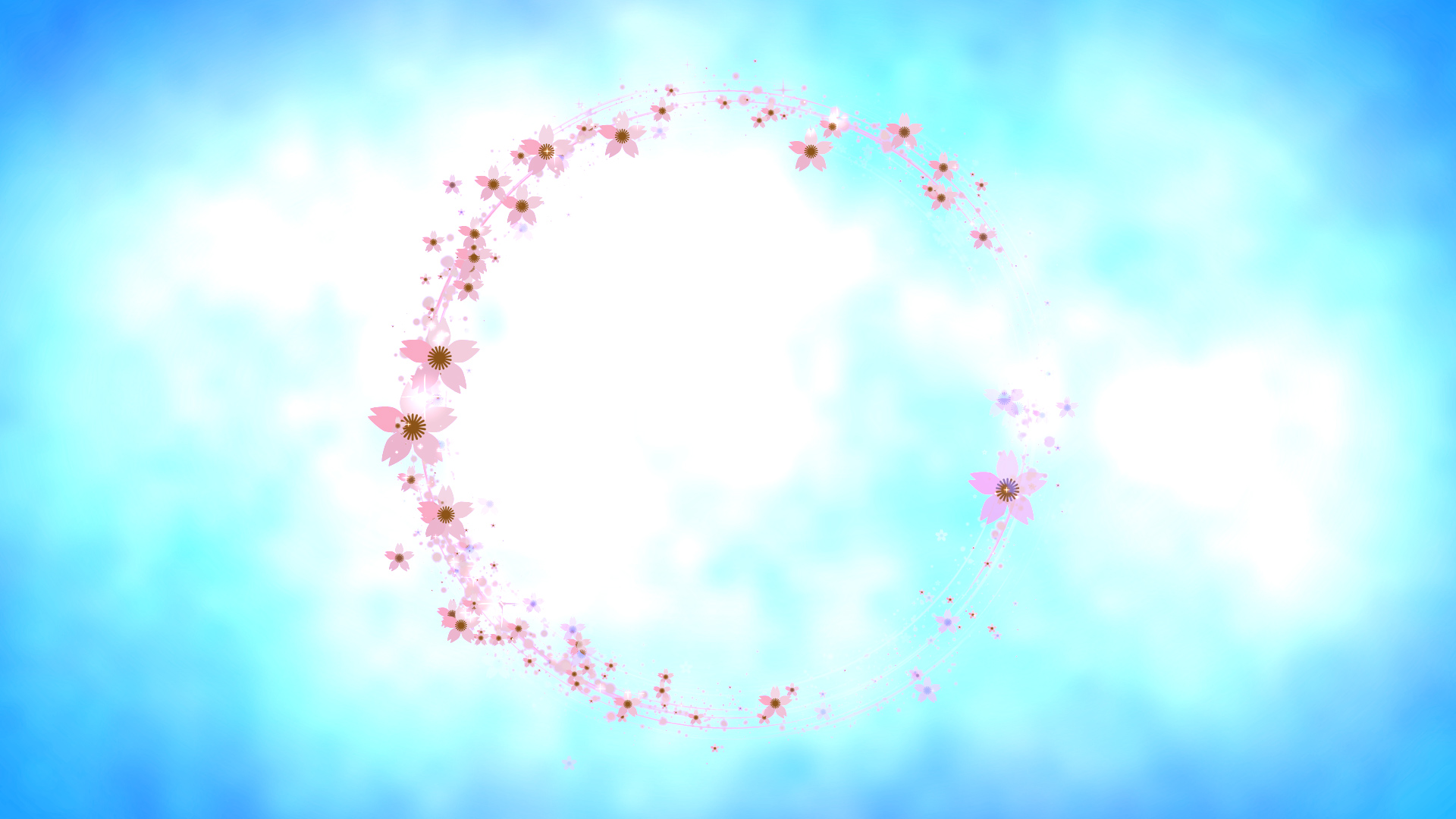 丸く光る春の桜-水色バック