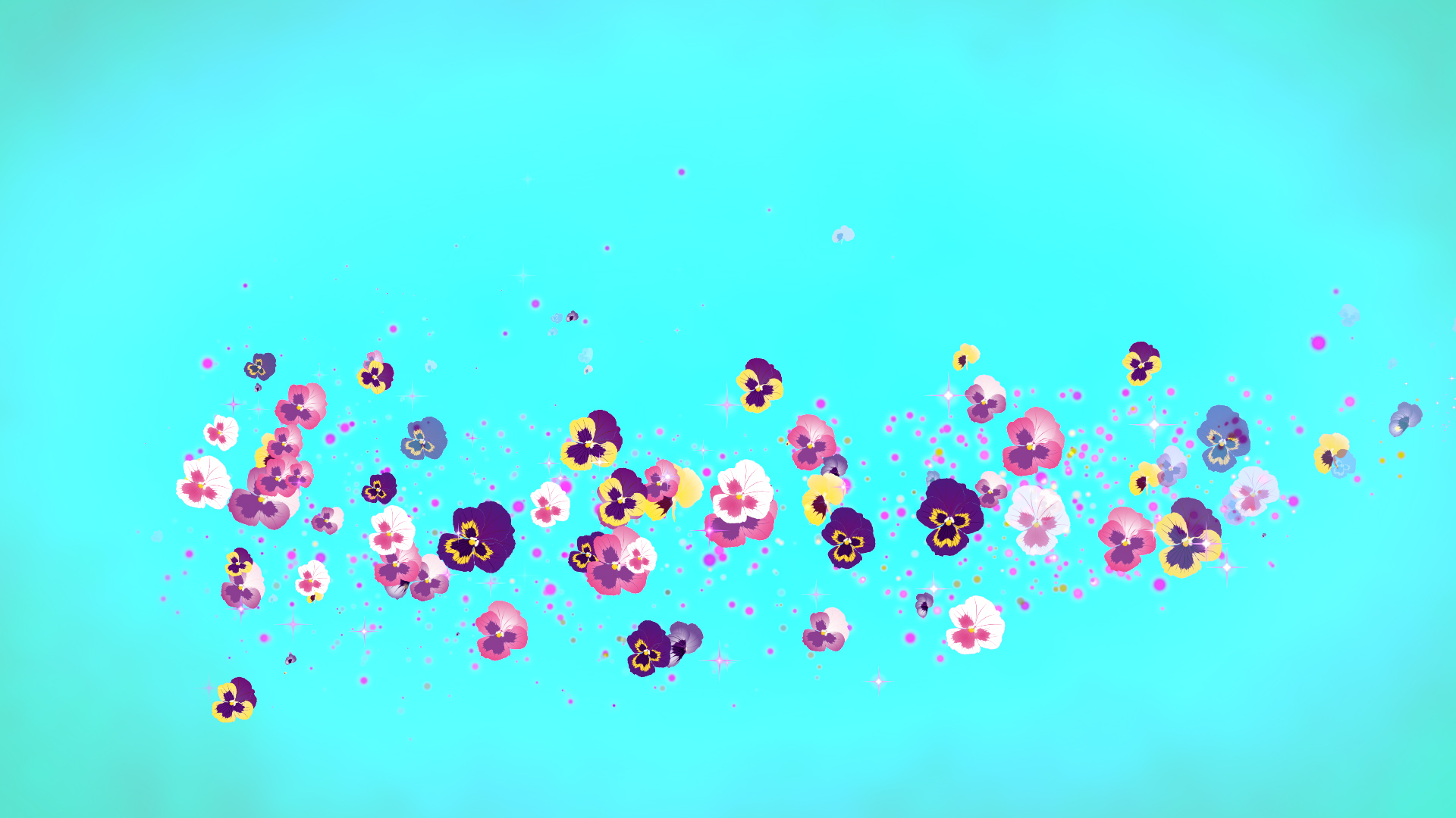 春のパンジー（回転）-水色の背景