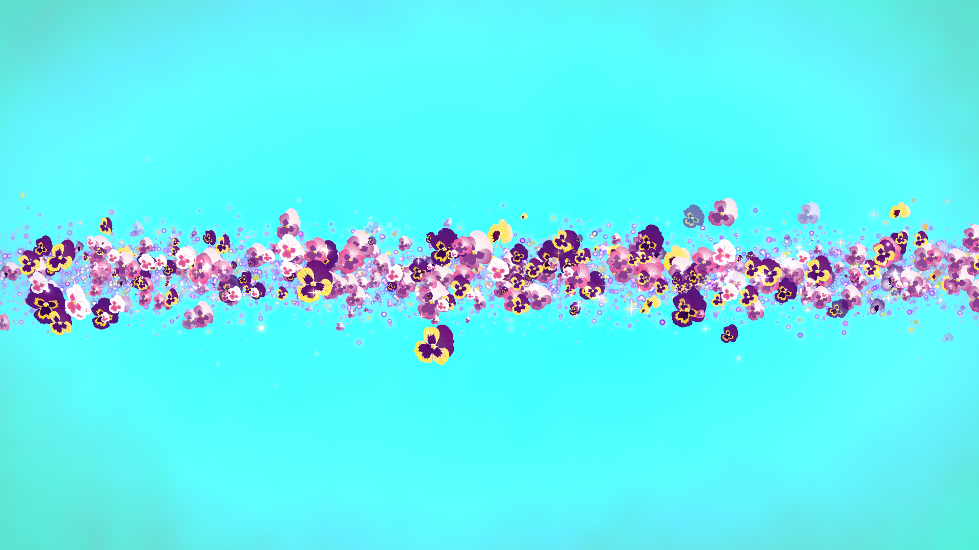 春のパンジー（タイトル用）-水色の背景