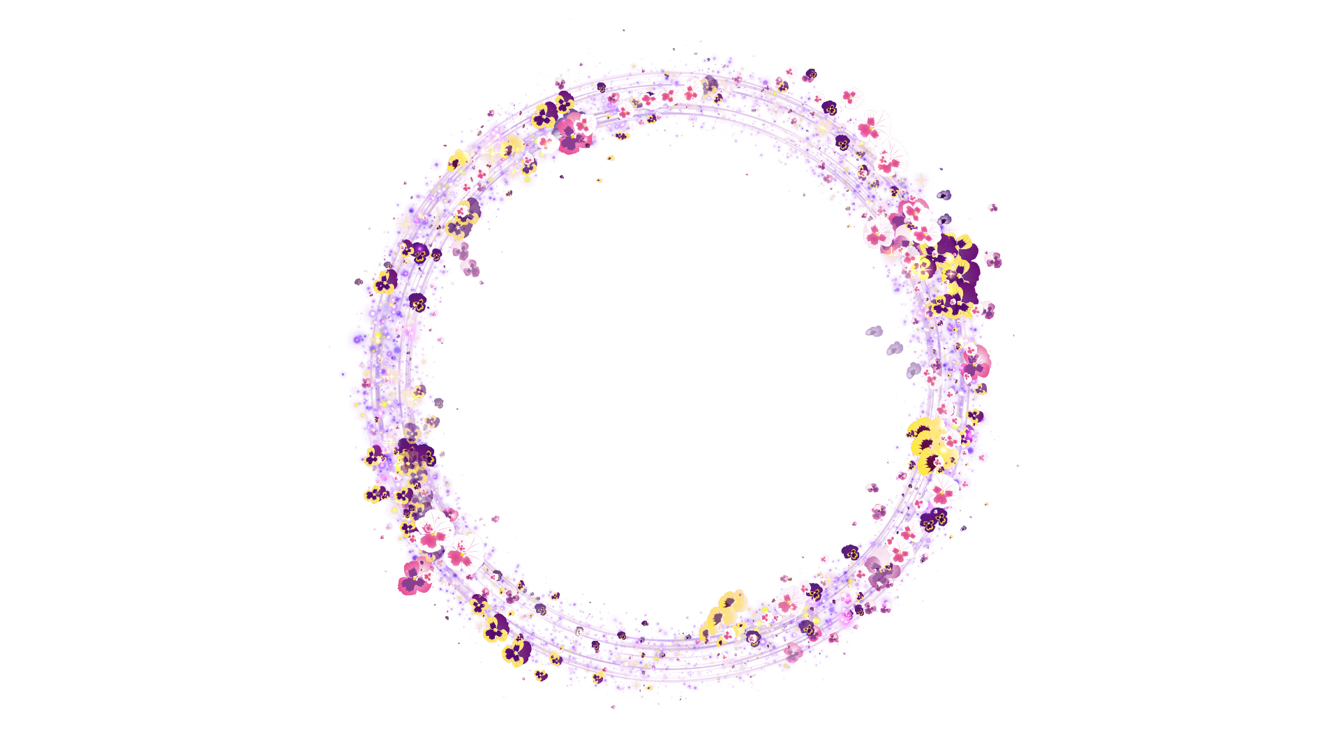 光る春のパンジー リース-白い背景