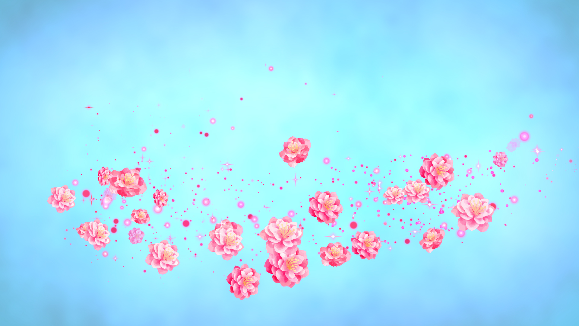 春の桃（回転）-水色の背景