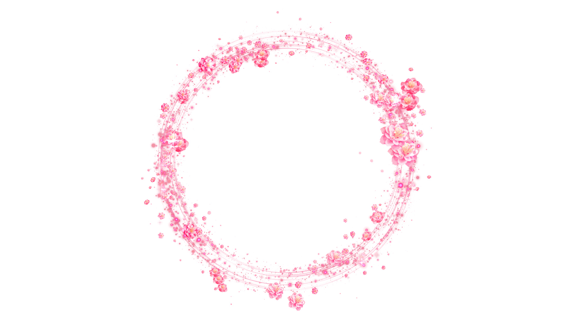 光る春の桃のリース-白い背景