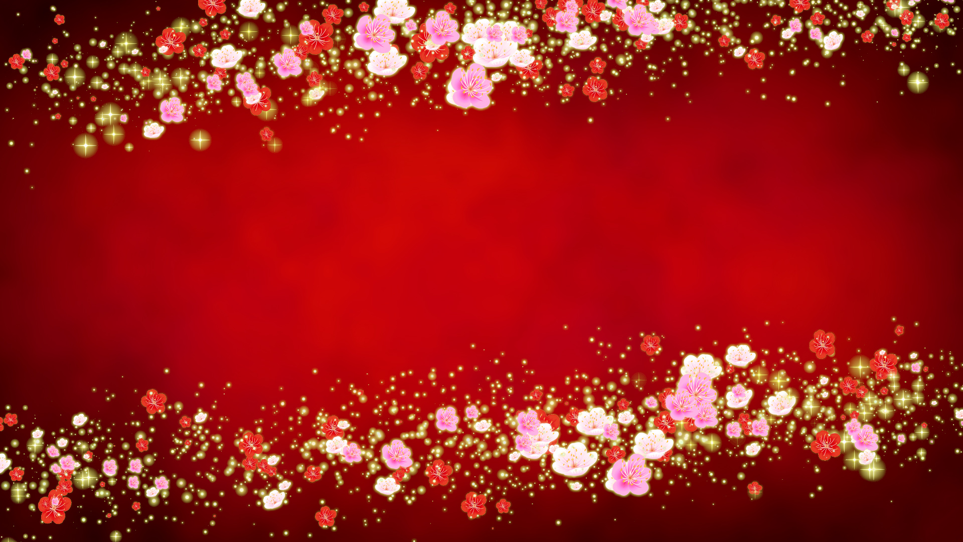 春の梅（フレーム）-赤い背景