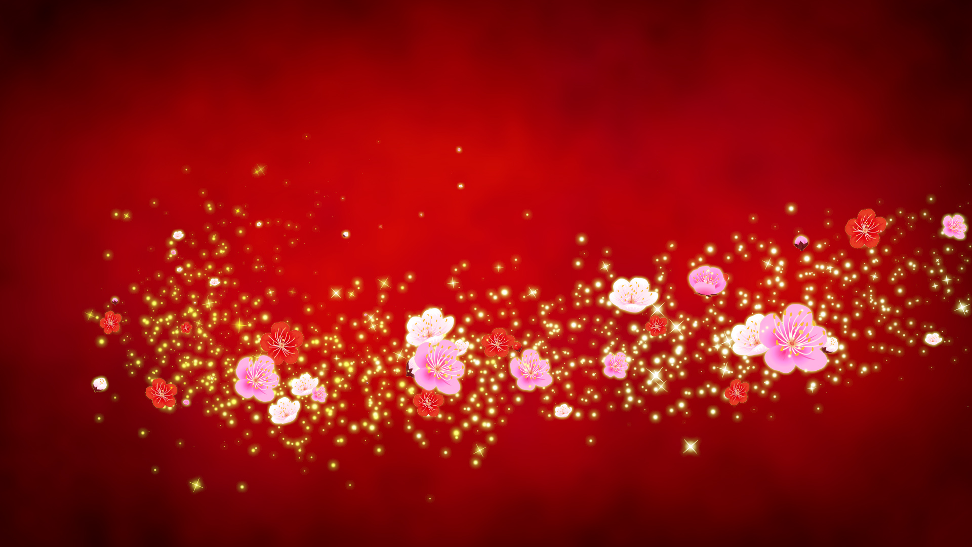 春の梅（回転）-赤い背景