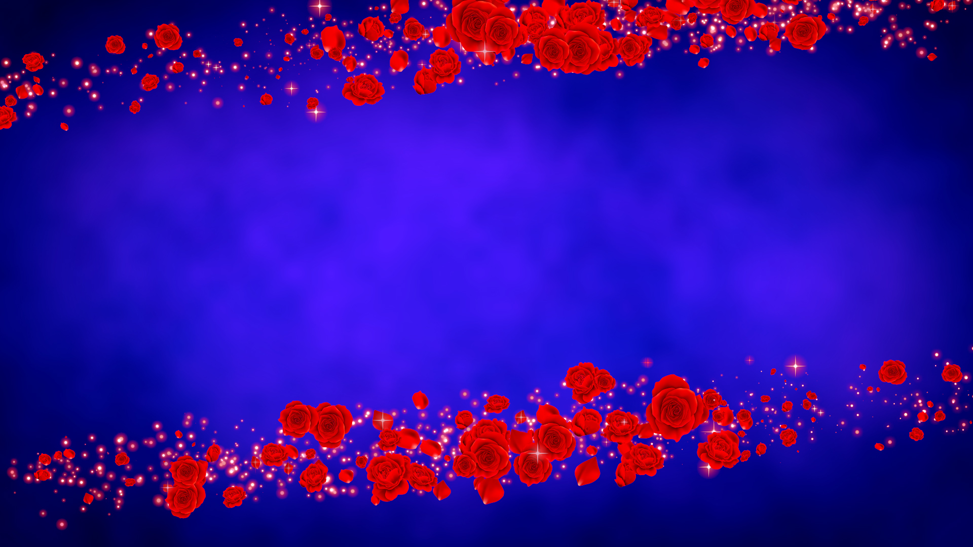 春のバラ（フレーム）-青い背景