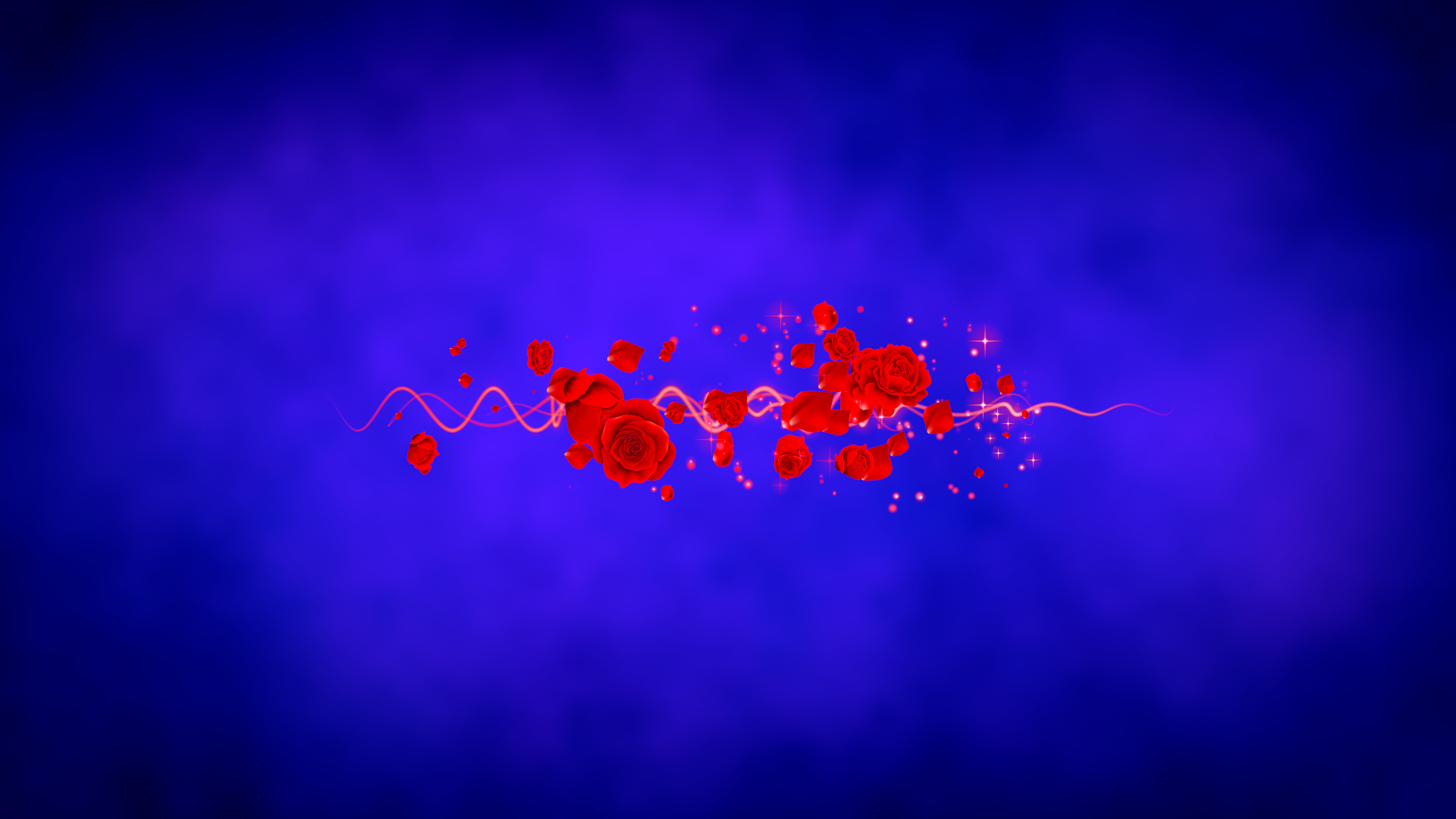 春のバラ（文字用）-青い背景