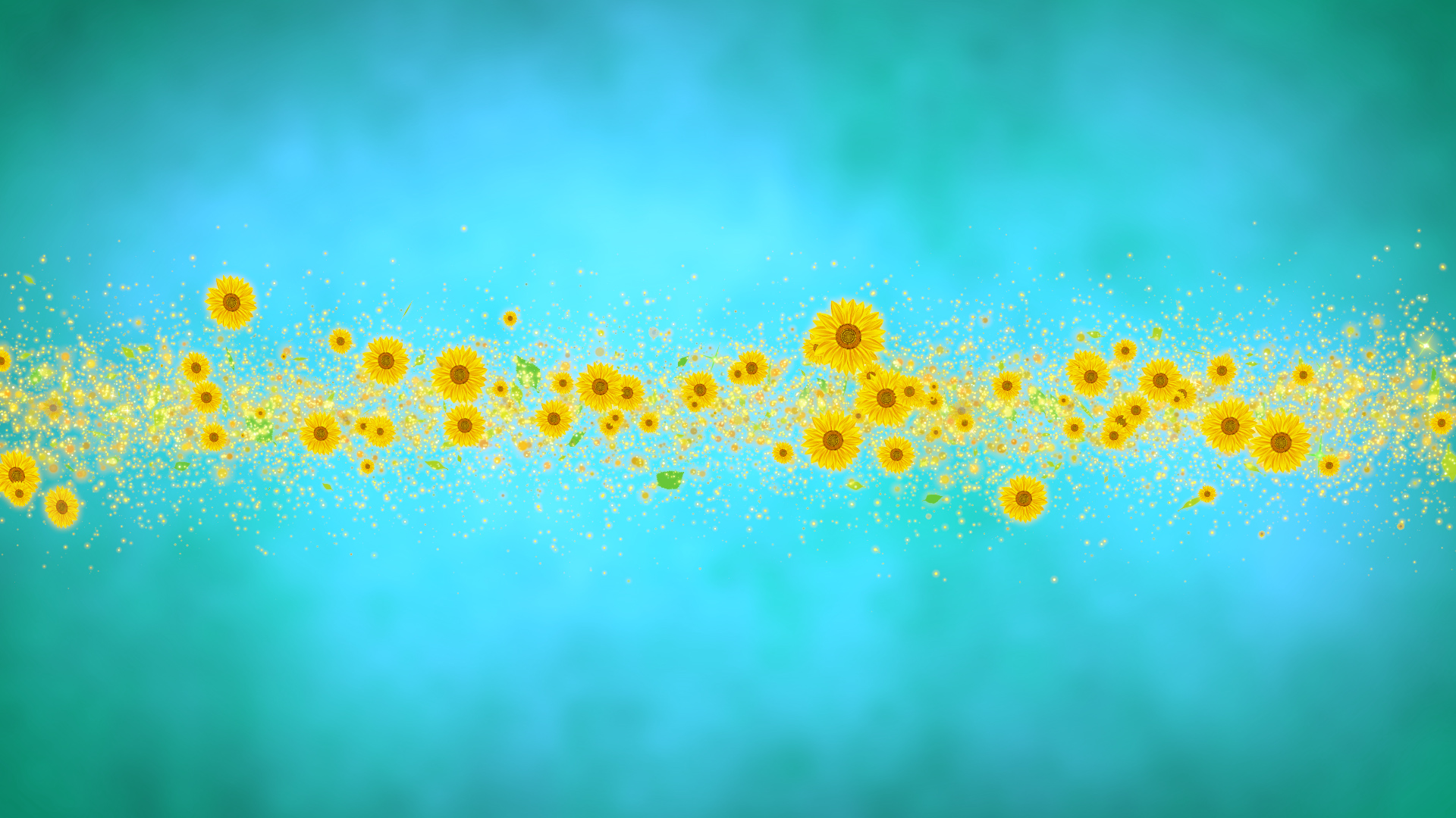 中央からひまわりパーティクル-水色バック
